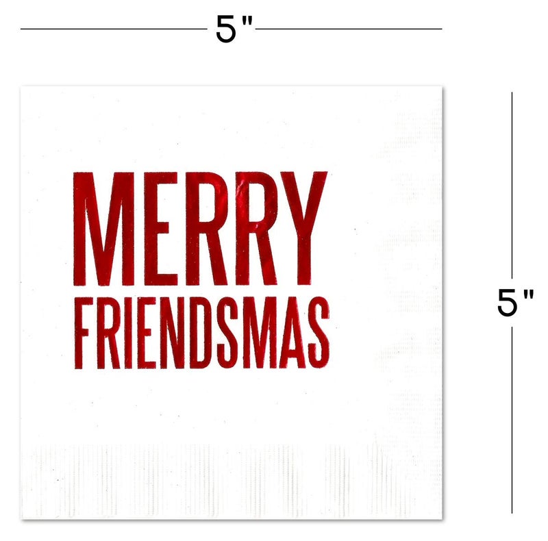 Nerdy Words Merry Friendsmas Cocktail Beverage Napkins (20 pcs) Red & Green Foil Friends Christmas Holiday Party Decorations by Nerdy Words - Image 4